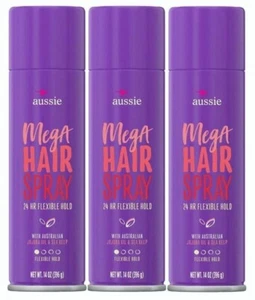 Aussie Hairspray Mega 14 Ounce 24 Hour Flexible Hold (3 Pack) - Picture 1 of 4