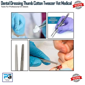 Dental Dressing Thumb Cotton Tweezers Tissue Holding Forceps Surgical Forceps - Picture 1 of 8