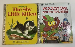 Little Golden Books 1972 The Shy Little Kitten Woodsy Owl And The Trail Bikers - Picture 1 of 22