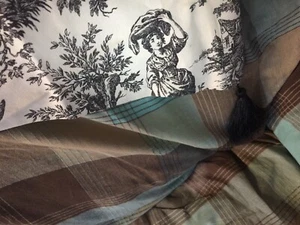 Waverly Home Classics Toile schwarz creme Baumwolle Ascot Quaste Volant Paar (752) - Bild 1 von 3