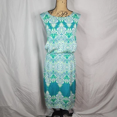 ADRIANNA PAPELL Size 22W Blue & Green Floral Sleeveless Lightweight Dress - Image 1 of 4