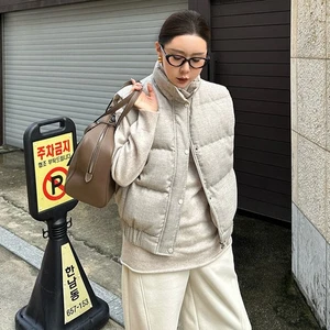 Womens Stand Collar Linen Down Vest 2025 Winter Sleeveless Top Cotton Down Vest - Picture 1 of 19