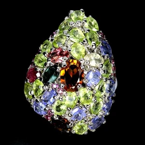 Anello in argento sterling 925 ovale citrino tanzanite tormalina gemma gioielli - Foto 1 di 13