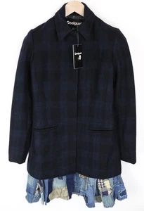 DESIGUAL Snowrobot Women's 36 Navy Blue Checked Wool Blend Long Sleeve Coat - Picture 1 of 13