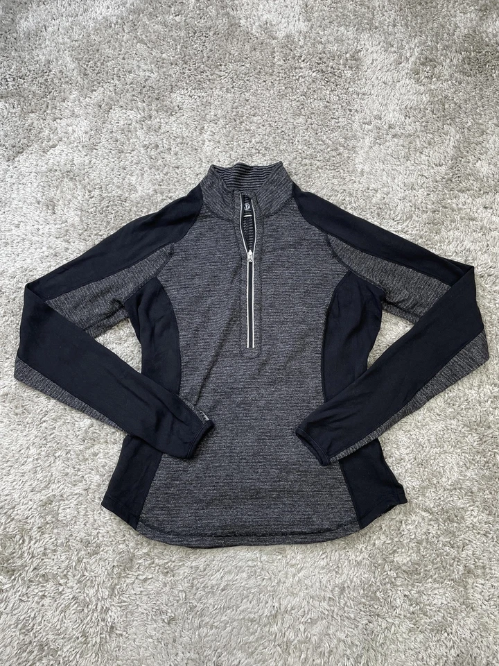 Lululemon Half Zip Pullover Womens 8 Black Gray Running Thumbholes Workout - Image 1 of 4