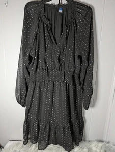 Old Navy schwarz-splitter Kleid transparente Ärmel Gummibund gefüttert Party Silvester - Bild 1 von 4