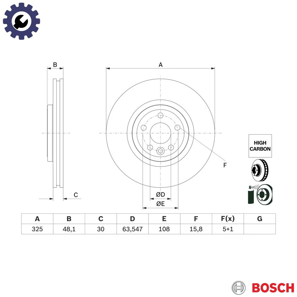 2x BRAKE DISC 0 986 479 G32 FOR LAND ROVER RANGE/VELAR/SUV PT204 2.0L 4cyl - Image 1 of 4