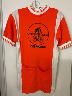 Vtg 70s 80s Carolo Cycling Club Shirt Mens M Slim Retro Neon Orange Des Monies - Image 1 of 4