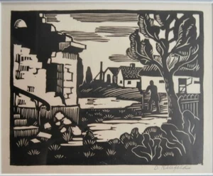 Dietrich H Neufeld Linocut Print Expressionist Artist Russian Revolution Village - Picture 1 of 9