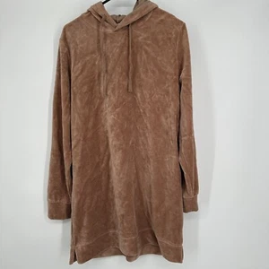 Z Supply Mini Abito Donna Margot Velluto Pullover con Cappuccio Marrone Taglia L - Foto 1 di 4