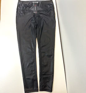 Hugz Jeans Faux Leather Pants Black High Waist Skinny L US 4 NWT Shiny Stretch - Picture 1 of 16