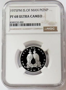 1975 PM PLATINUM 600 MINTAGE ISLE OF MAN 2 NEW PENCE NGC PROOF 68 ULTRA CAMEO - Picture 1 of 2
