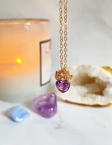 Purple Rapunzel Crown Gold Necklace on Gold Chain - Picture 1 of 3