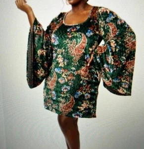Unique Vintage Smak Parlour Women 4X Dress Velvet Green Red Paisley Party Holida - Picture 1 of 10