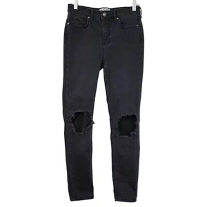 Free People Jeans Womens 28 High Rise Skinny Distressed Blown Knees Pocket Black - Picture 1 of 9