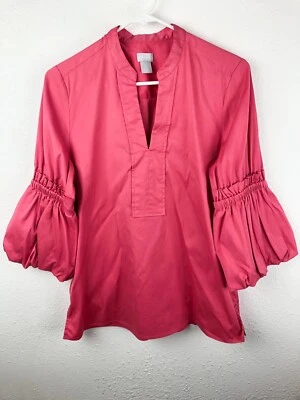 Chico's SZS Top Coral 3/4 Puffy Sleeves Split Neck Womens Boho Casual Fall  A24 - Image 1 of 4