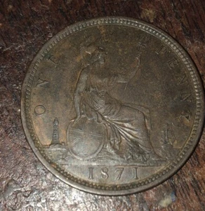 Great Britain 1871 Penny Hard To Get Coin - Picture 1 of 2