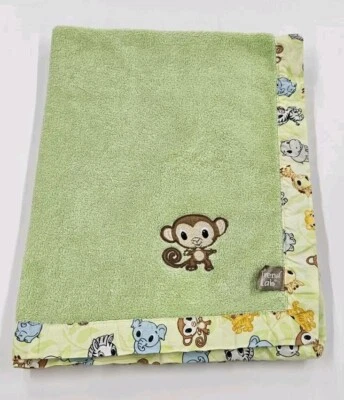 Trend Lab CHIBI ZOO Monkey Green Blanket Baby Animal Trim Safari Jungle - Image 1 of 4