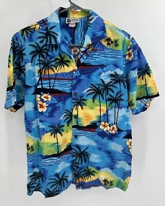 Aloha Republic Made HAwaii Blue Ctn Floral SHORT SLEEVE BUTTON UP SHIRT Medium M - Picture 1 of 8