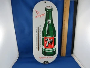 Vintage 1950's French Canadian 7up porcelain thermometer sign - Foto 1 di 9