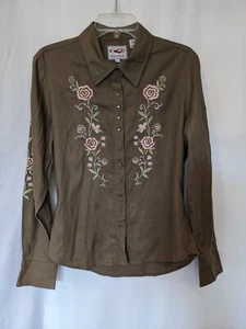 ROPER Women's Western Shirt Brown w/Embroidered Flowers, Size Small - Picture 1 of 6