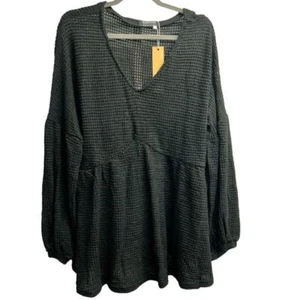Bloomchic Schwarz Waffel Strick Lockere Passform Top Größe 18/20 - Bild 1 von 4