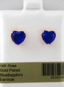 BLUE SAPPHIRE 2.80 Cts STUD EARRINGS 14k ROSE GOLD PLATED - Made in USA - NWT - Picture 1 of 4