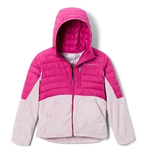 Columbia Youth Girls Powder Lite Novelty Hooded Jacket, Wild Fuchsia/ Medium - Picture 1 of 3