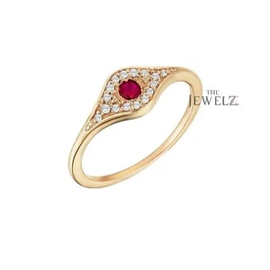 14K Gold VS/F-G Diamond-Ruby Gemstone Evil Eye Ring Size-3 to 8 US - Picture 1 of 3