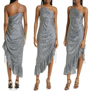 CINQ À SEPT Christel Silk One Shoulder Asymmetric Ruffle Hem Midi Dress Size 6 - Picture 1 of 16