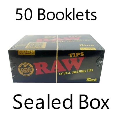 Raw Black Authentic Original Rolling Tips 50 Booklets Sealed Box
