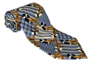 VTG Burberrys of London Silk Repp Tie Nautical Oars Life Rings Blue USA Made - Picture 1 of 14