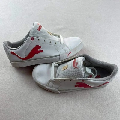 PUMA Big Logo Smash Cat L Low Top Sneaker Shoes White Red Youth Size 4.5 Kid's - Image 1 of 4