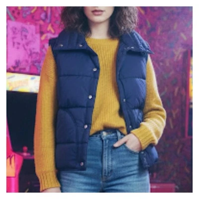 Chaleco acolchado Sears de colección años 70 talla XS azul marino frente a presión retro esquí senderismo estación ropa Foto 1 de 4