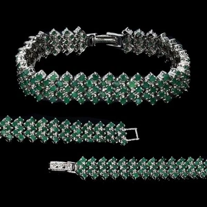 925 Sterling Silver Bracelet Round Emerald Emerald Natural Gemstone Jewelry 7.5 - Picture 1 of 14