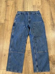 Carhartt Double Knee Jeans Mens 38x32 Denim Blue Work Carpenter Loose B73 DST - Picture 1 of 6