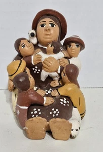 Peruvian Storyteller with 6 Children, 1 Dog, 1 Bird ~ Clay Sculpture Figurine - Picture 1 of 14
