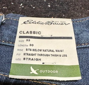 NWT Eddie Bauer Flannel Lined Jeans Men's 33X30 Dark Heritage Blue Straight Fit - Picture 1 of 10