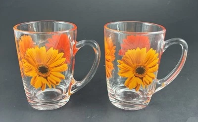 Tazas de café espresso de vidrio vintage ARC France (2) Oro Naranja Amarillo Foto 1 de 4