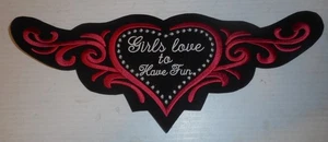Patch moto motard femme rouge coeur noir FILLES AIMENT S'AMUSER 11-1/2" W - Photo 1/2