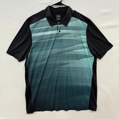 Camisa polo de golf Oakley para hombre XL negra verde azulado a rayas degradadas rendimiento ajuste regular Foto 1 de 4