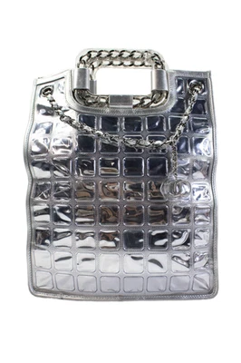 Chanel Womens Metallic Chain Strap Ice Cube Shopping Shoulder Bag Silver - Image 1 of 4