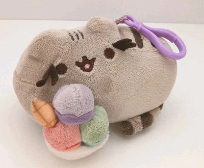Gund PUSHEEN Cat with Bowl of Ice Cream Backpack Clip 5" Plush Stuffed Animal  - Image 1 of 4