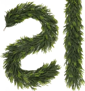 2 PCS Christmas Garland Norfolk Pine Garland Real Touch Faux Christmas - Picture 1 of 26