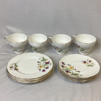 Duchess Bone China Teacups and Saucers Set - Purple & Yellow Floral (14D) MO#635 - Image 1 of 4