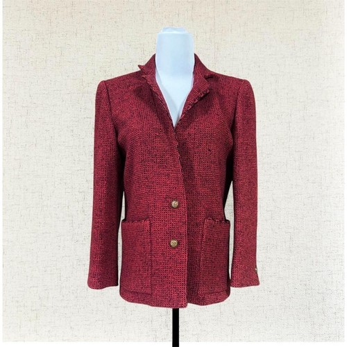 Giacca sartoriale CHANEL tweed rosso con bottoni oro cocco taglia 6