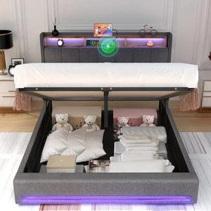 Polsterbett 160x200cm Doppelbett Stauraumbett Bettgestell mit USB/LED Lattenrost - Bild 1 von 18