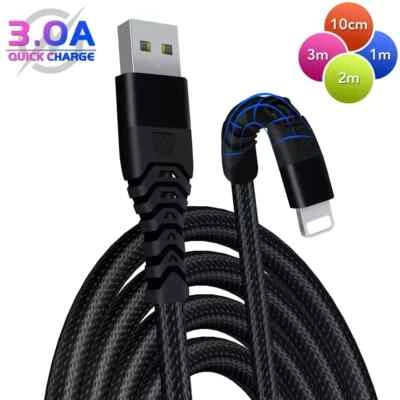 MY FONE STORE For iPhone 14 13 12 11 8 XR Pro Max USB Fast Charger Cable Braided 1M 2M 3M Lead