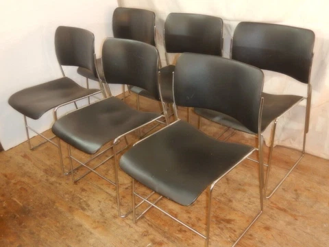 Set of 6  Chairs  Vintage Mid Century Chrome & Black Metal stacking Cover