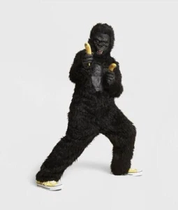 Gorilla Costume Boys XL 14-16 Jumpsuit Mask Hands Hairy Teeth Mask One Pc New - Picture 1 of 12